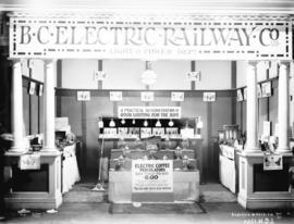 [Exhibition booth display of B.C. Electric Railway Co. electrically powered appliances]