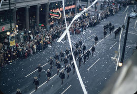 43rd Grey Cup Parade, on Granville Street at West Pender, blue Royal Canadian Mounted Police [RCM...