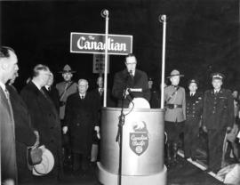 [Chief Justice Sloan speaks before the departure of C.P.R. "The Canadian"]