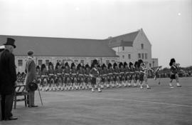 Seaforth Highlanders marching in front of John Buchan (Lord Tweedsmuir) at the opening of the Sea...