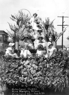 Kitsilano Queen, Miss Margery [Marjorie] Wilson, Kitsilano Day [queen and maids of honour on float]