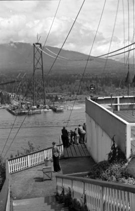 [View from Prospect Point of the Lions Gate Bridge under construction]