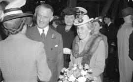 [Mrs. H.R. McMillan and Mr. C. Wallace at the launching of the 300th cargo ship built in Canada d...