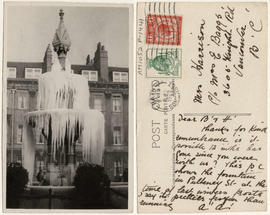 [Fountain at Pulteney Street, Bath, in winter]