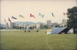 Scandinavian Festival flags and stage at Vanier Park