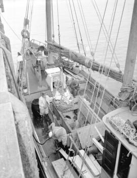 [Men] loading fish in a boat