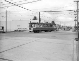 [View of B.C. Electric street cars on Dunbar Street from 41st Avenue]