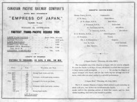 [An advertisement for the "Empress of Japan" with quotes from the Japan Gazette and Jap...
