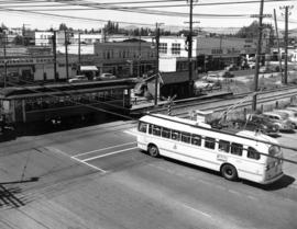 [View of the first trolley bus and last Vancouver Lulu Island inter urban tram at 41st Avenue and...