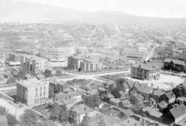 [Birds eye view of Vancouver looking east from tower of Holy Rosary Church]
