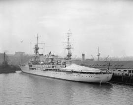 French warship, "Jeanne D'Arc" [docked in harbour]