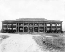 [Exterior of B.C. Wood Products building at Hastings Park]