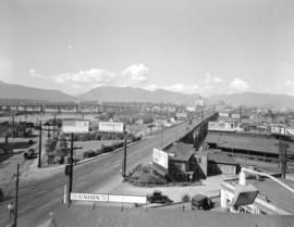 [Looking north along the Granville Street Bridge towards Downtown]