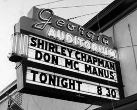 Georgia Auditorium neon sign for Shirley Chapman and Don McManus