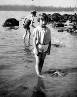 [Children in the water at Kitsilano Point, north end of Kitsilano Beach]