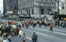 [Grey Cup parade, downtown Vancouver, marching band]