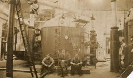Three workers, including Bert Harris and Jan Bellamy, in pan house