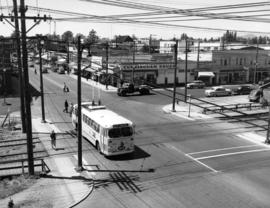 [View of the first trolley bus in Kerrisdale at 41st Avenue and West Bouleverd]