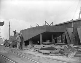 A.R.P. General Ross inspecting fire barges [under construction]