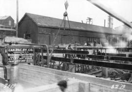 [Construction progress photograph of the CPR S.D. & P.C. Dept. Storage warehouse]