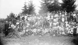 [Group assembled for church picnic at Greer's Beach (Kitsilano Beach)]