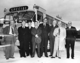 [North Vancouver civic officials in front of a new B.C. Electric Railway bus]