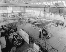 Boeing Aircraft Co. of Canada, flying boat production room showing construction of C204 "Thu...