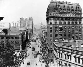 [Looking west from Cambie Street along Hastings Street]