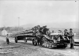 Copy for B.C. Tractor [Copy of photograph of log tractor with a load of logs]