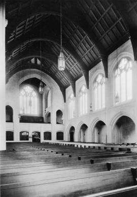 Looking south-west arcade aisle and echo organ loft [St. Andrew's Wesley United Church]
