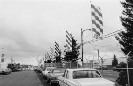 P.N.E. flags along edge of P.N.E. grounds