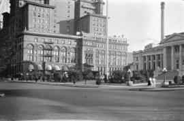[View of the Hotel Vancouver and courthouse from Hornby Street]