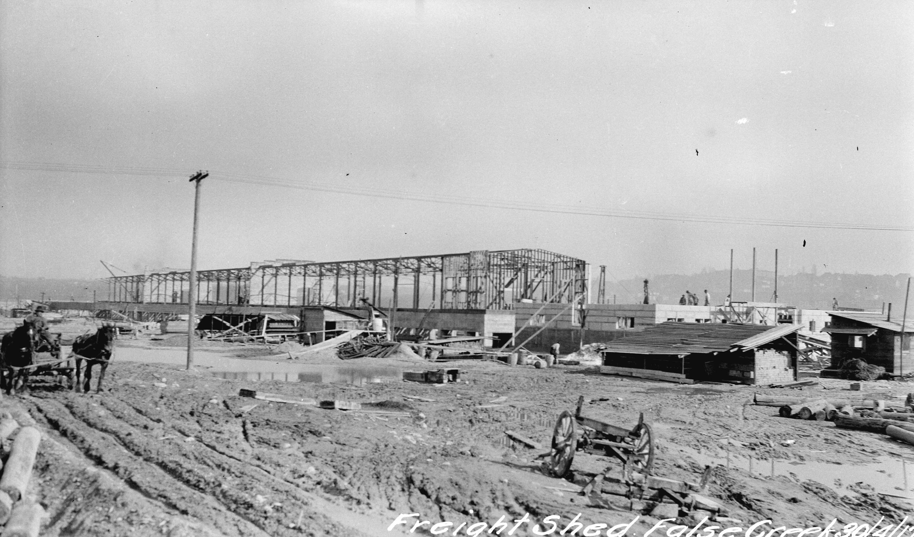 Construction of Canadian Northern Railway terminal] freight shed 