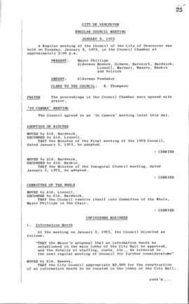 Council Meeting Minutes : Jan. 9, 1973