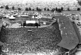Aerial view of crowd at outdoor concert in Empire Stadium