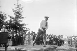 [United States President Warren G. Harding watching his shot at tee of Shaughnessy Heights Golf C...