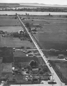 [Southern view from Steveston Highway and Number Five Road of vehicles waiting for the Fraser Riv...