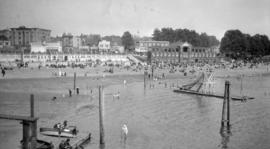 [View of English Bay Beach and bathhouses]