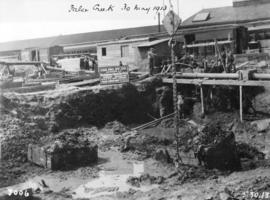 False Creek [Construction progress photograph of the CPR S.D. & P.C. Dept. Storage warehouse]
