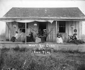 Won't you come out and play [women and boy assembled on porch of Linn's cottage]