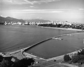 [Aerial view of] Kitsilano park and beach [and pool]