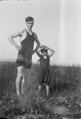 Robert and James Girvan in swimming clothes
