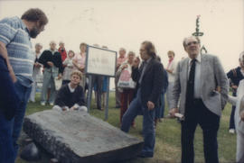 Group assembled around rune stone at Scandinavian Festival