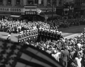 Marching drill performance in 1947 P.N.E. Opening Day Parade