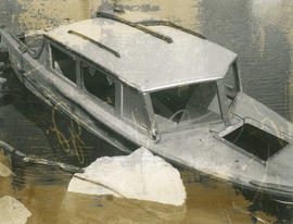 [Boat in False Creek near old Georgia Viaduct]