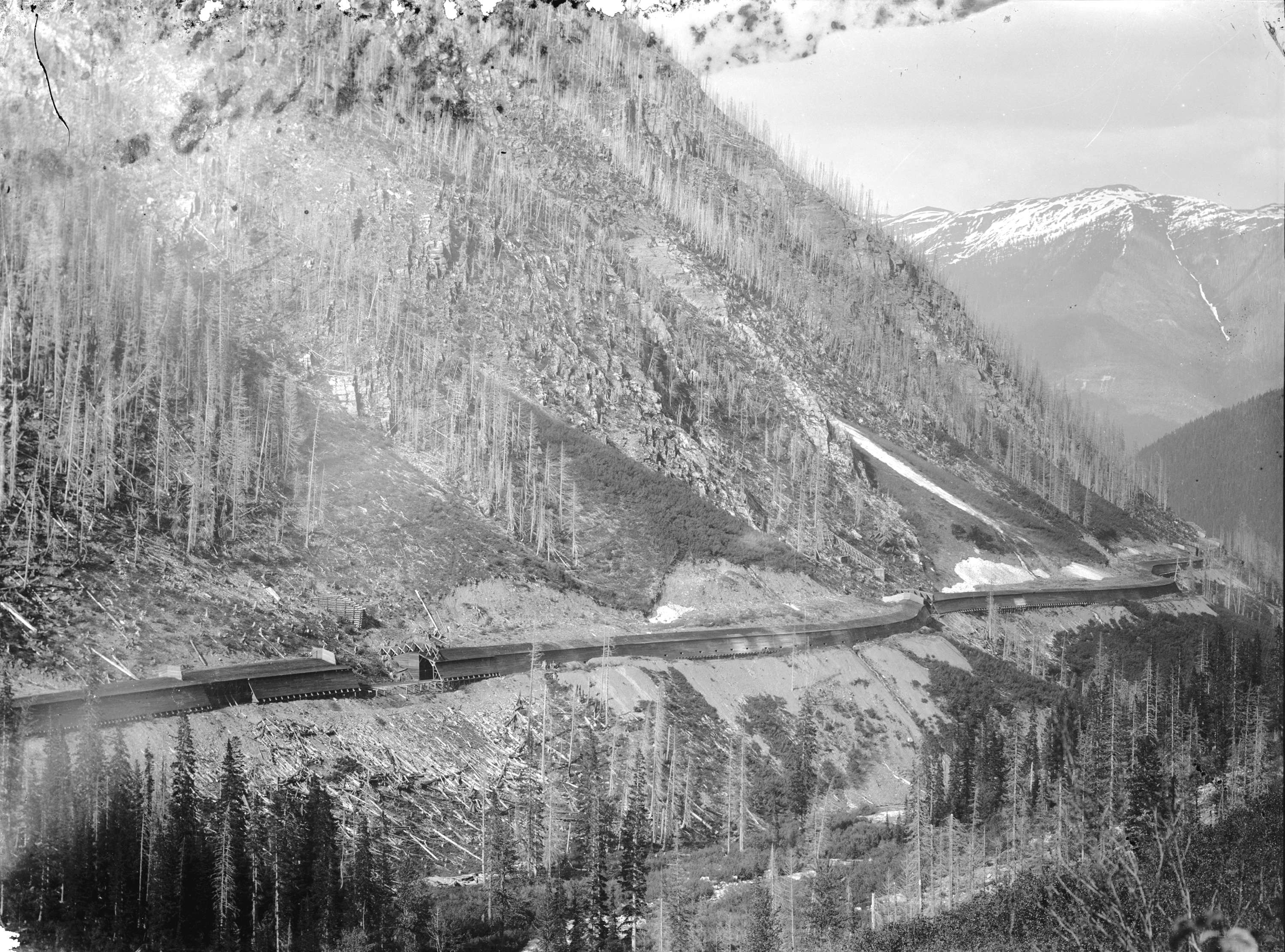 Snow sheds on mountainside, Rogers' Pass, B.C. - City of ...