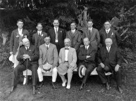 Music dealers picnic, group portrait of male officials