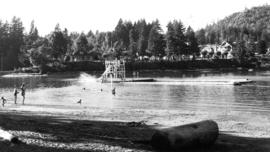 [Diving tower and swim float at Bowen Island Inn]