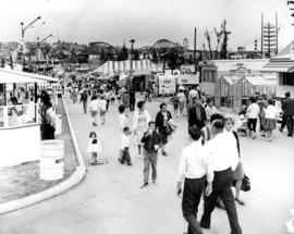 View of crowd and tents near P.N.E. Playland