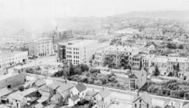 [Birdseye view of Vancouver looking west from tower of Holy Rosary Church]